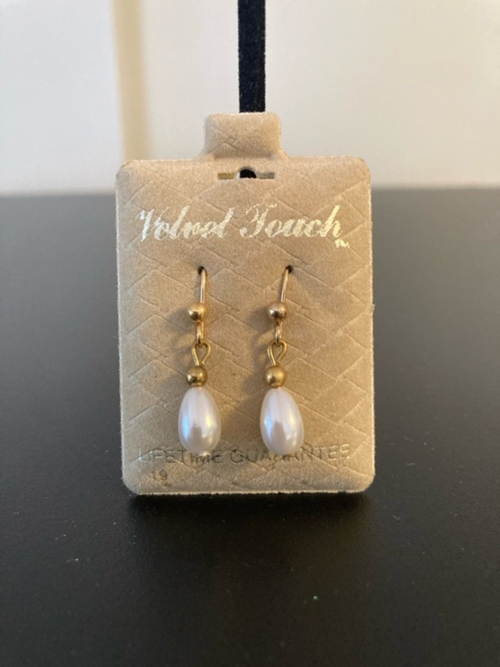 Velvet Torch Gold Drop Earrings with Cream Pearl Teardrops